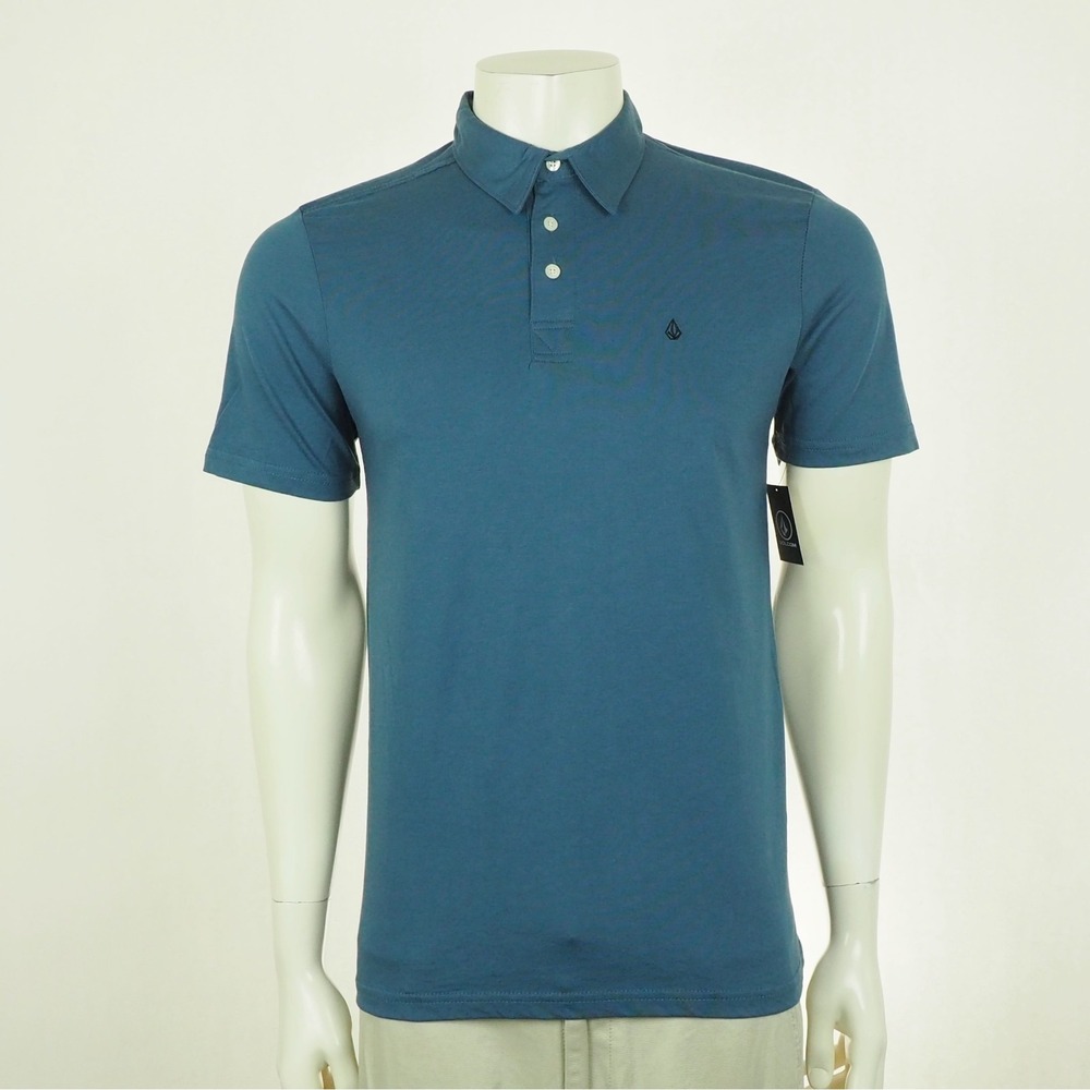 New Volcom Banger Polo Shirt Mens Small Heather Blue Cotton Blend Golf Casual